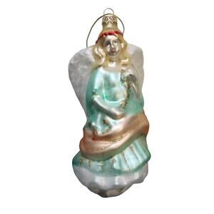 Glassware Art Studio Blown Glass Angel Christmas Ornament Green 6 in Vintage